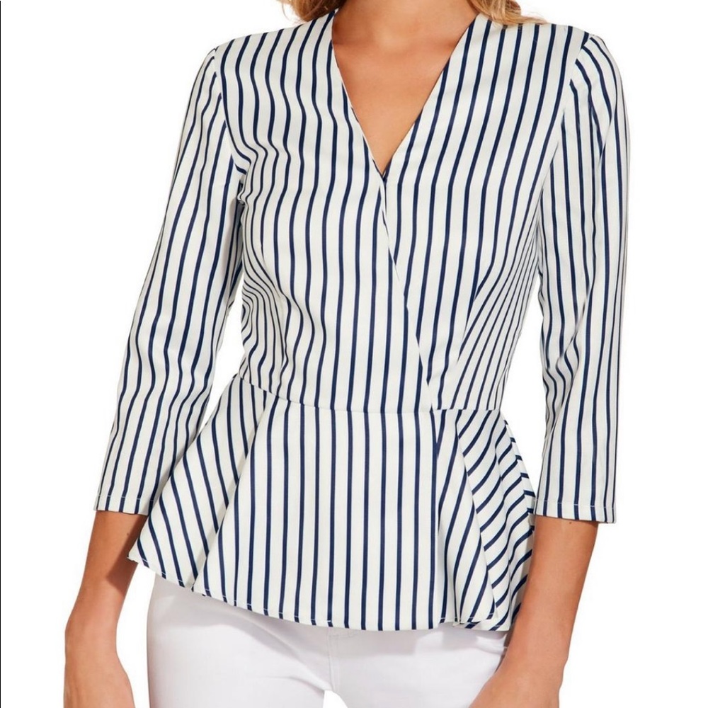 Boston proper striped peplum blazer top EUC